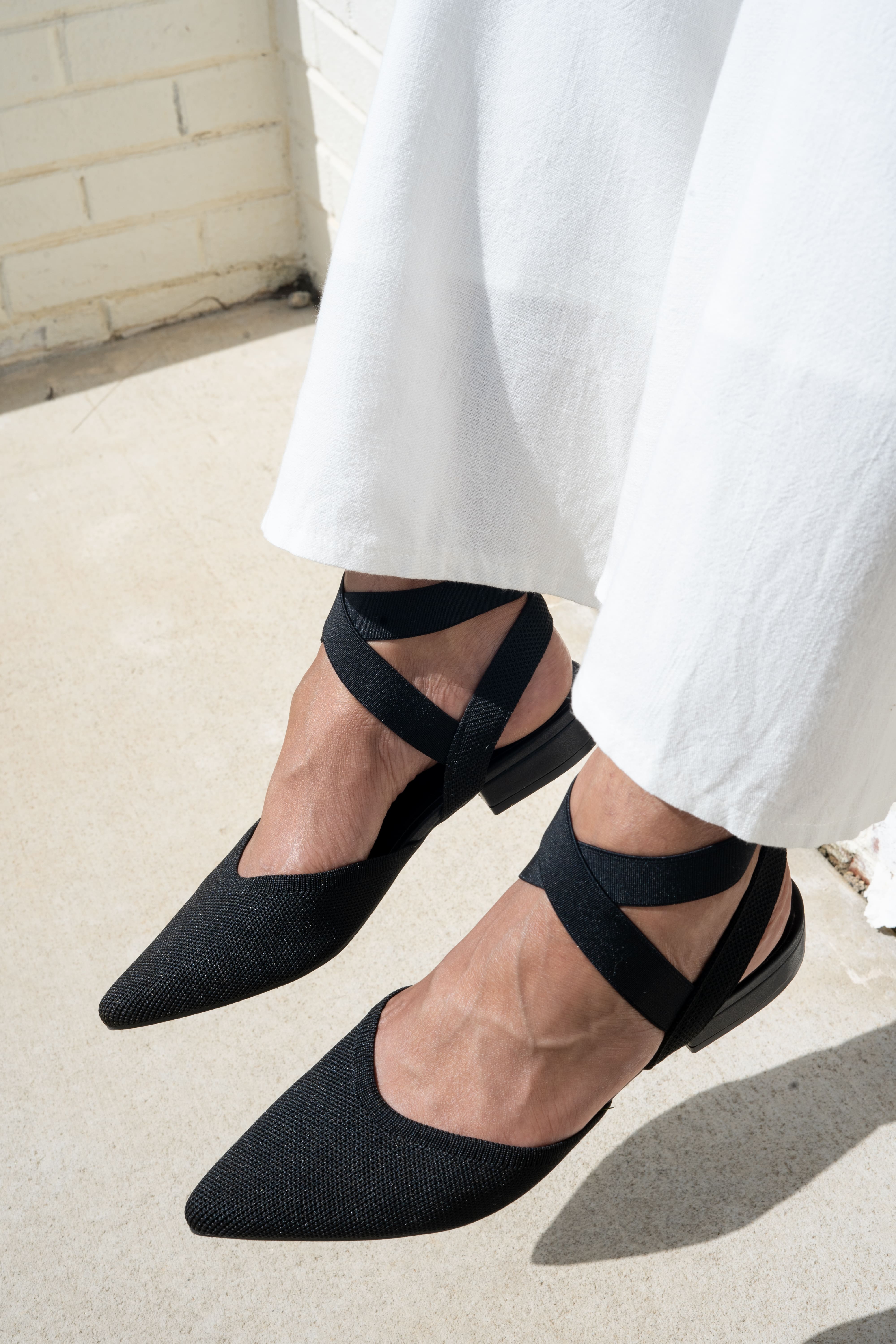 Ankle Strap Pointed Flats | Sustainable Knit Flats-BURUDANI