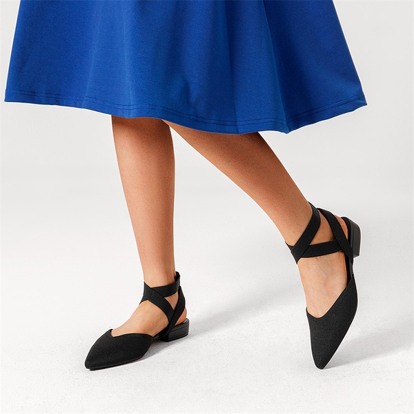 Ankle Strap Pointed Flats | Sustainable Knit Flats-BURUDANI